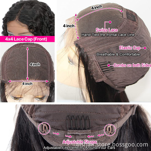 BIS wholesale curly 4x4 transparent lace frontal human hair wig for black women hot sell Virgin Cuticle Aligned Human Hair